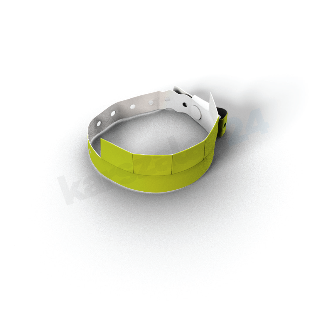 muanyag_karszalag_5-stub_02_gyartas_neon_sarga 5 ellenörzőszelvényes műanyag karszalag fehér