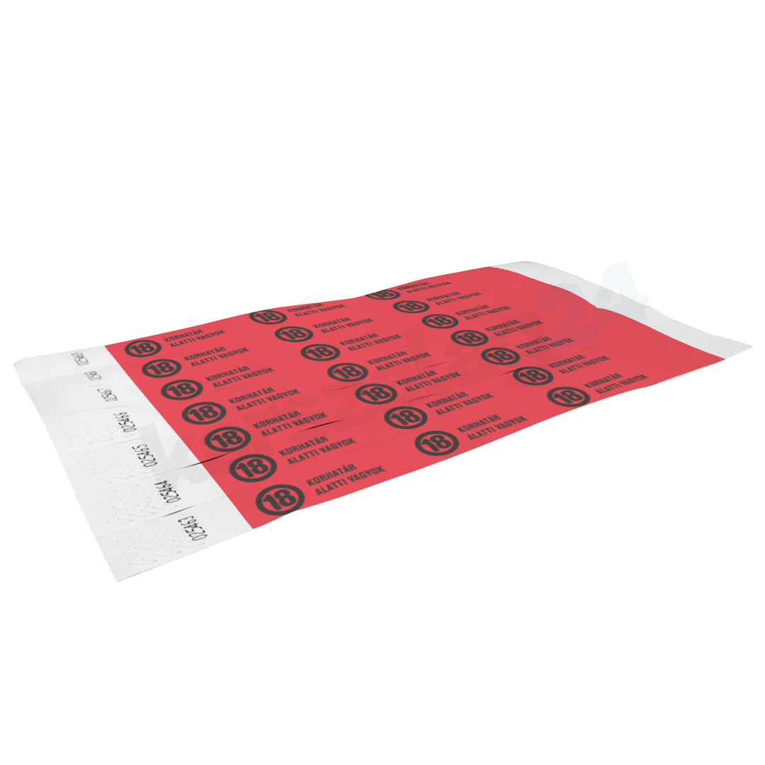 papir_karszalag_tyvek_mintas_18_alatt_kiteritett 18 év alatt piros papír karszalag rendelés