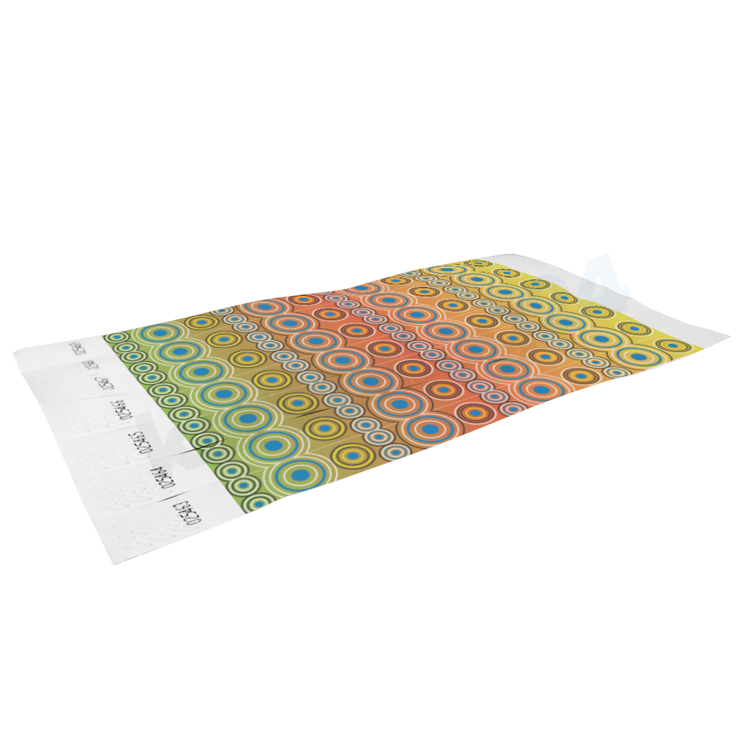 papir_karszalag_tyvek_mintas_multi-korok_kiteritett Körök mintás fesztivál karszalag gyártás